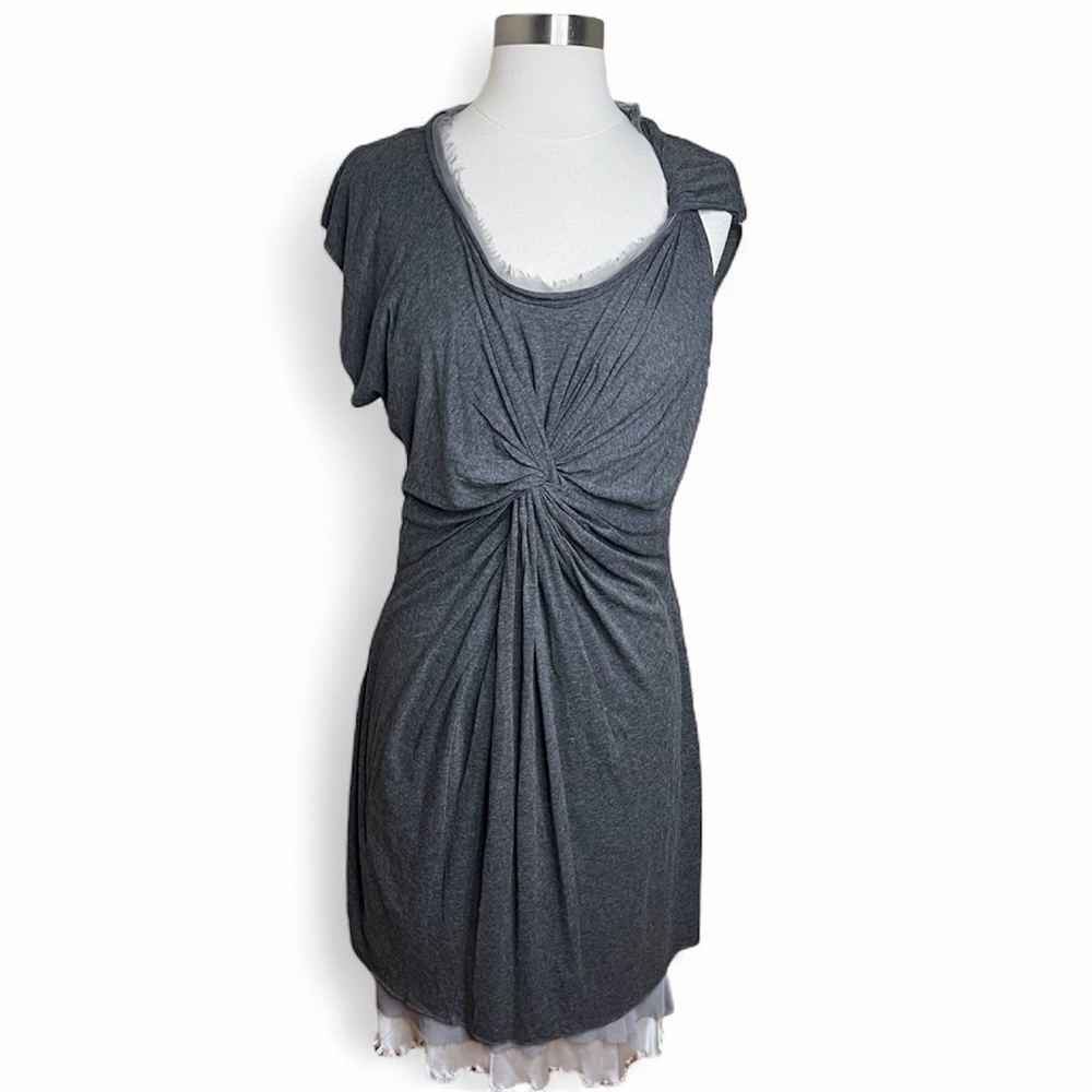Anthropologie Dolan Dress Womens M Asymmetrical Twist Knot Silk Jersey Gray
